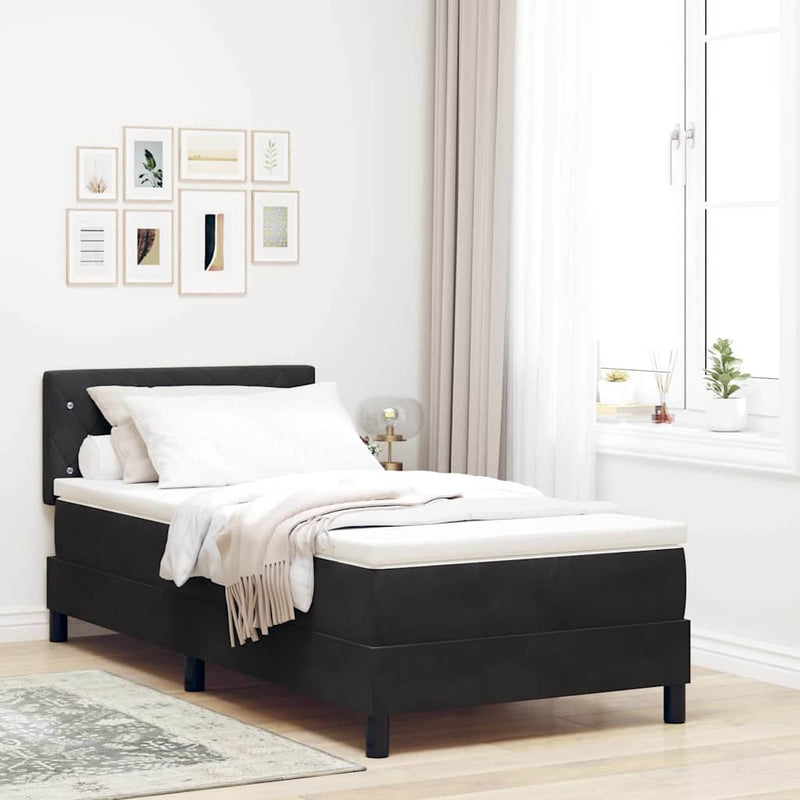 Pat cu arc LED cu headboard Negru 90 x 200 cm Catifea
