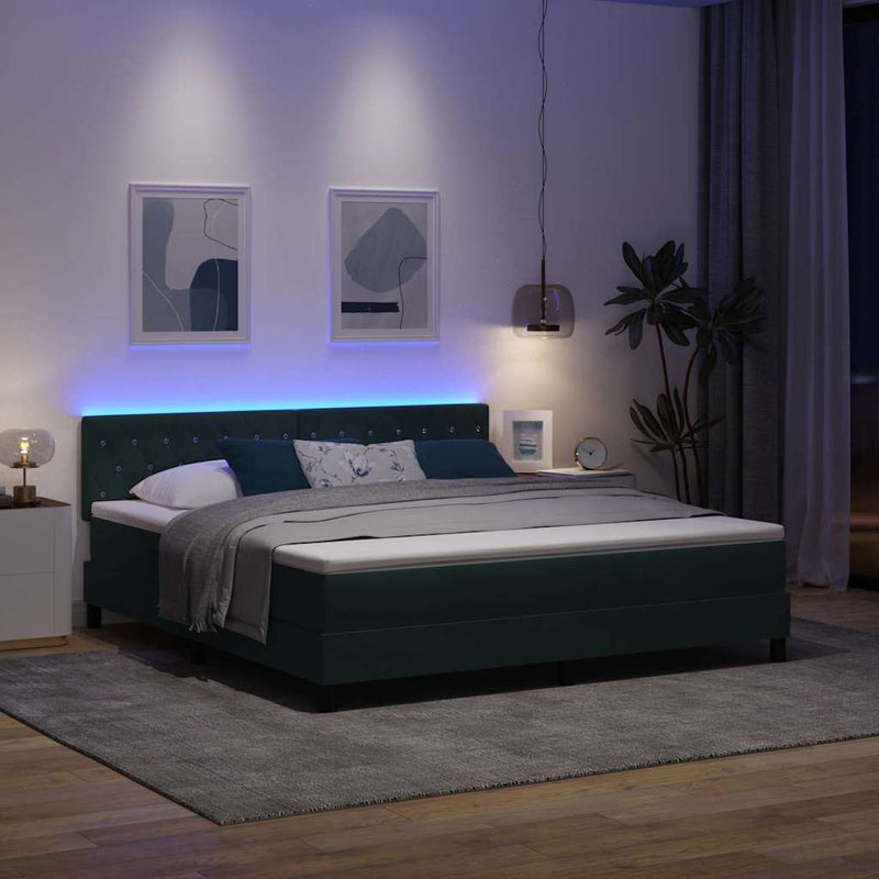 Pat cu arc LED cu saltea Verde închis 180 x 200 cm Catifea