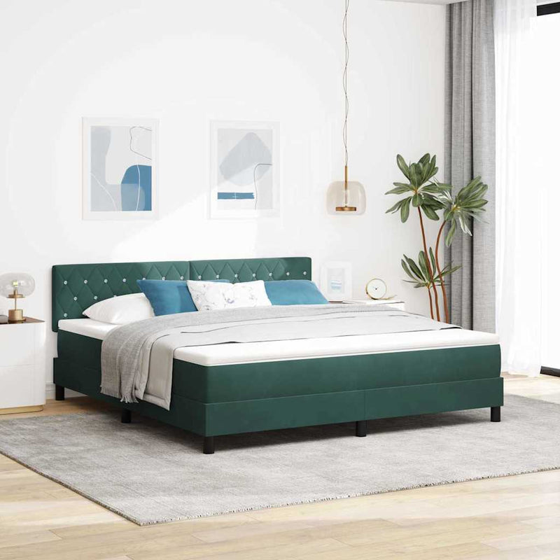 Pat cu arc LED cu saltea Verde închis 180 x 200 cm Catifea