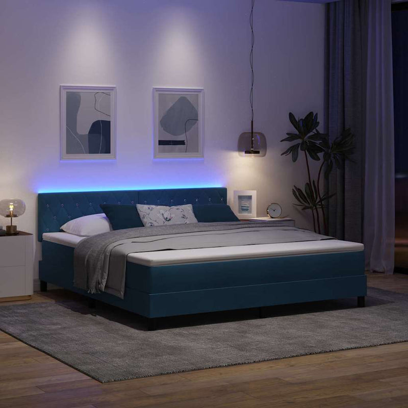Pat cu arc LED Albastru închis 180 x 200 cm Catifea