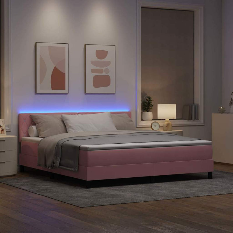 Pat cu arc LED cu headboard Roz 180 x 200 cm Catifea