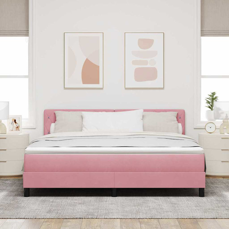 Pat cu arc LED cu headboard Roz 180 x 200 cm Catifea