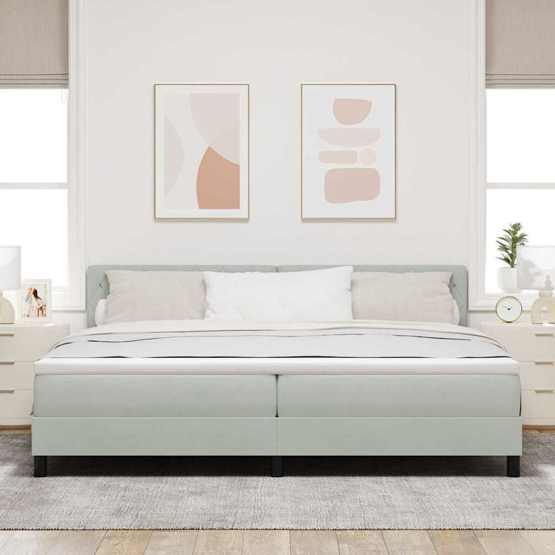 Pat cu arc LED cu headboard Gri deschis 200 x 200 cm Catifea