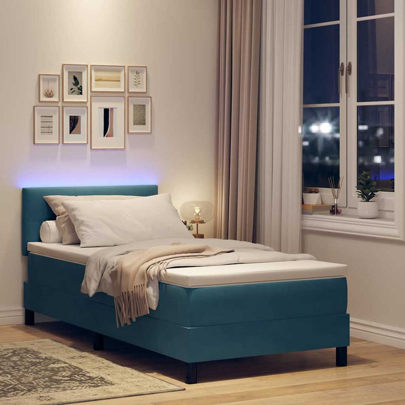 Pat cu arc LED cu headboard Albastru închis 90 x 190 cm Catifea