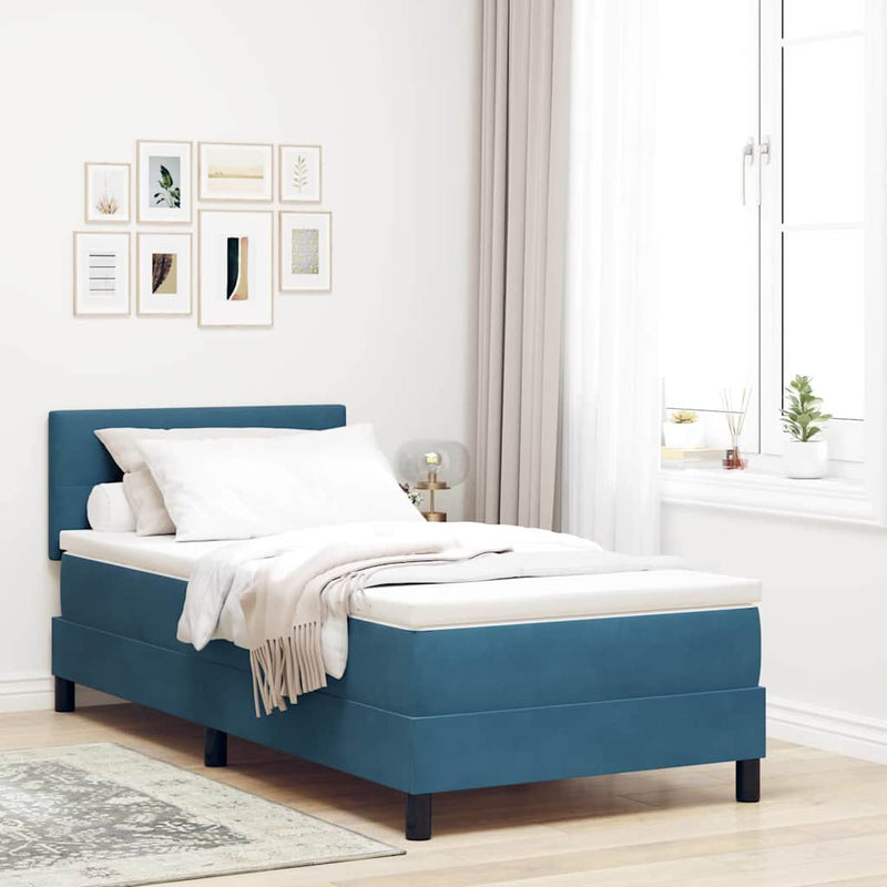 Pat cu arc LED cu headboard Albastru închis 90 x 190 cm Catifea