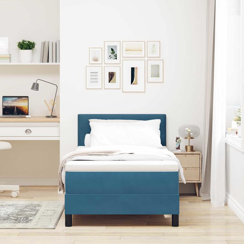 Pat cu arc LED cu headboard Albastru închis 90 x 190 cm Catifea