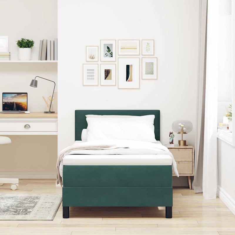 Pat cu arc LED cu headboard Verde închis 90 x 200 cm Catifea