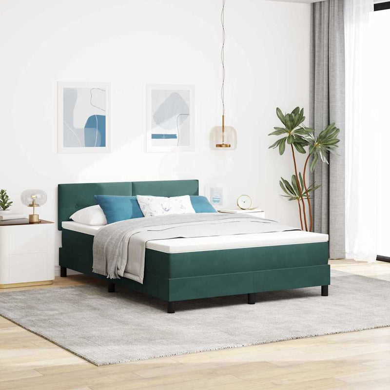 Pat cu arc LED cu headboard Verde închis 140 x 190 cm Catifea