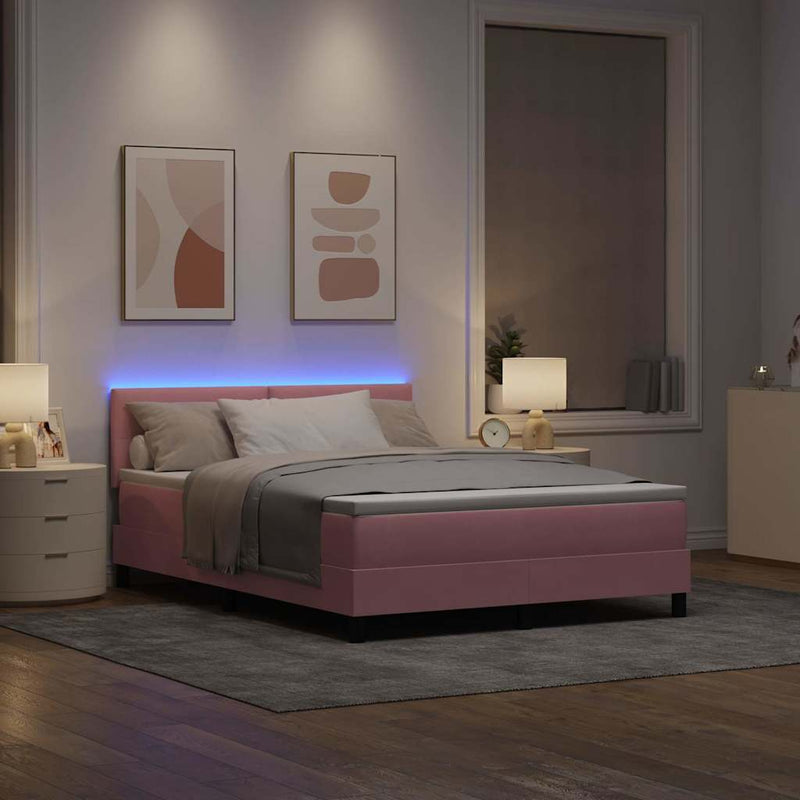 Pat cu arc LED cu headboard Roz 140 x 190 cm Catifea