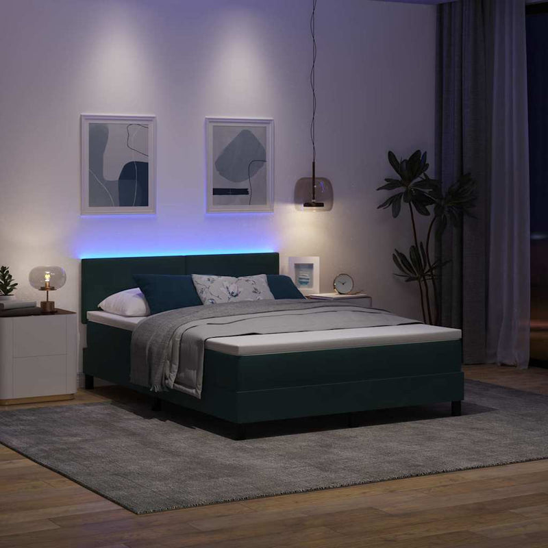 Pat cu arc LED cu headboard Verde închis 140 x 200 cm Catifea