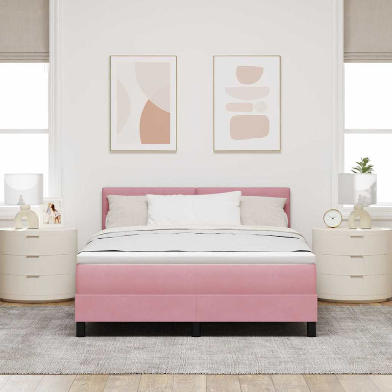 Pat cu arc LED cu headboard Roz 140 x 200 cm Catifea