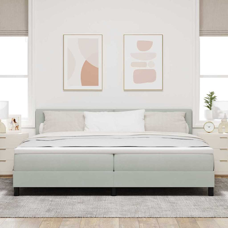 Pat cu arc LED cu headboard Gri deschis 200 x 200 cm Catifea