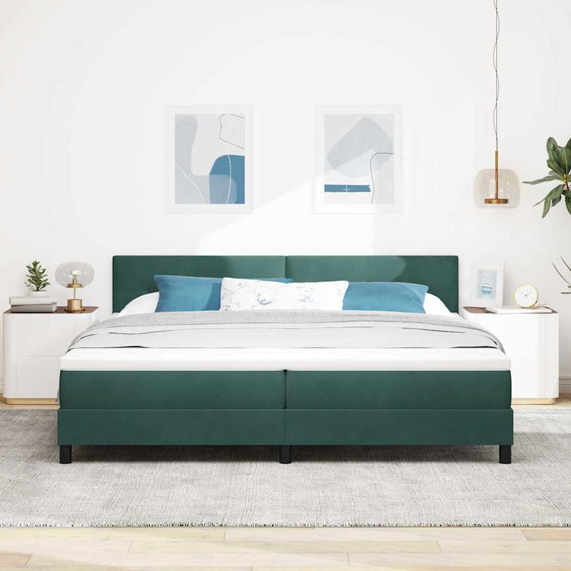 Pat cu arc LED cu headboard Verde închis 200 x 200 cm Catifea