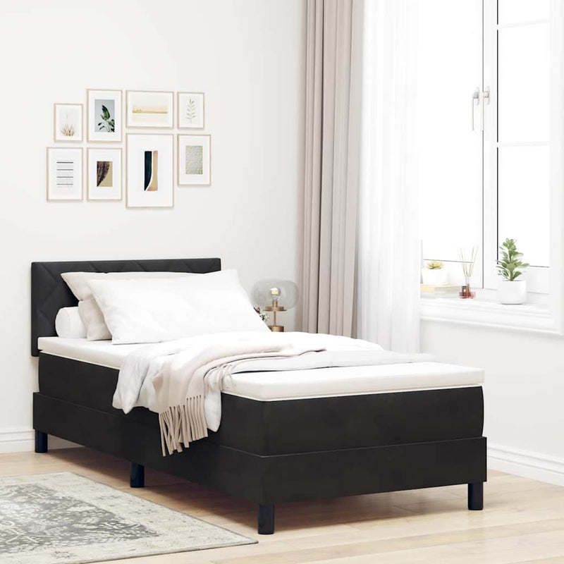 Pat cu arc LED cu headboard Negru 90 x 190 cm Catifea