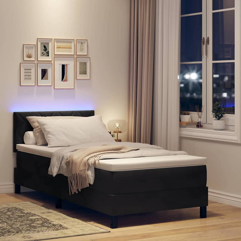 Pat cu arc LED cu headboard Negru 90 x 200 cm Catifea