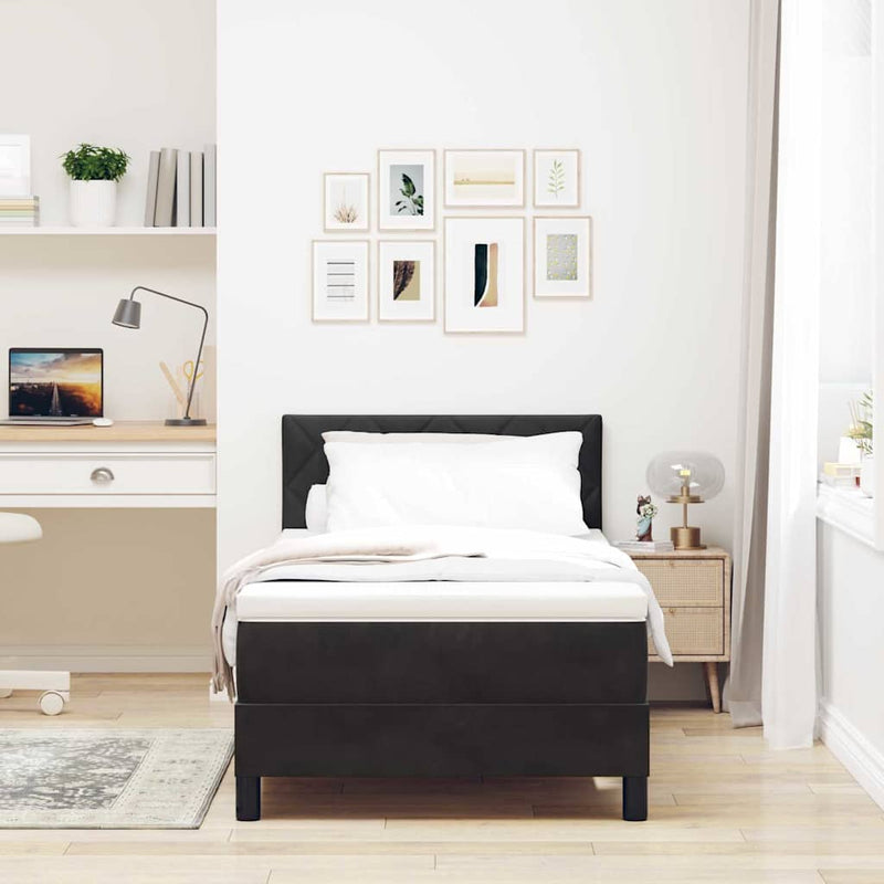 Pat cu arc LED cu headboard Negru 90 x 200 cm Catifea