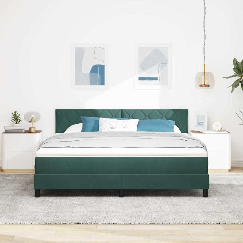 Pat cu arc LED cu headboard Verde închis 180 x 200 cm Catifea