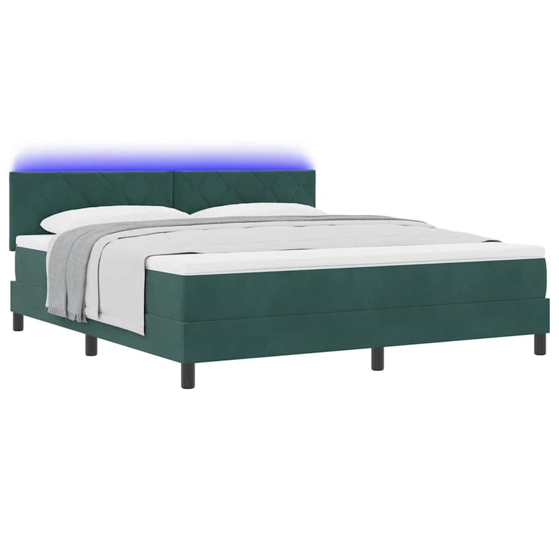 Pat cu arc LED cu headboard Verde închis 180 x 200 cm Catifea