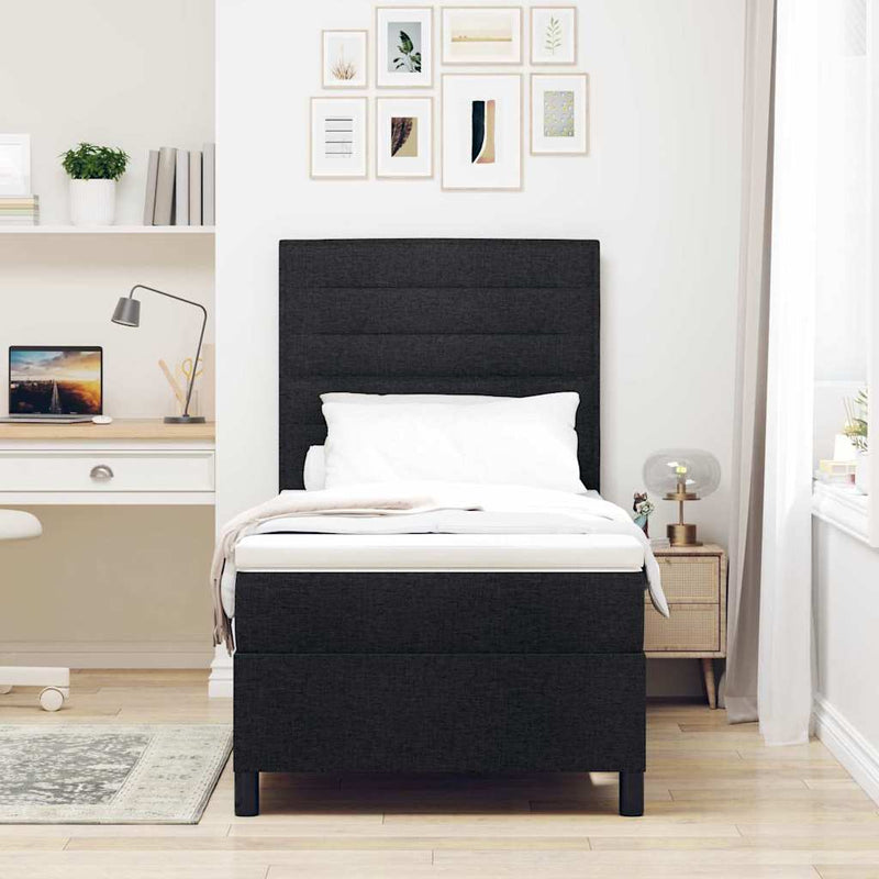 Pat cu arcuri cu saltea cu led Negru 90 x 190 cm țesătură