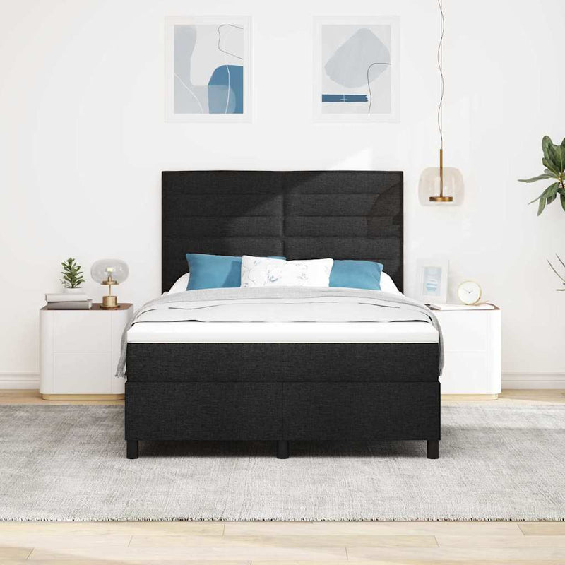 Pat cu arcuri cu saltea cu led Negru 140 x 200 cm țesătură