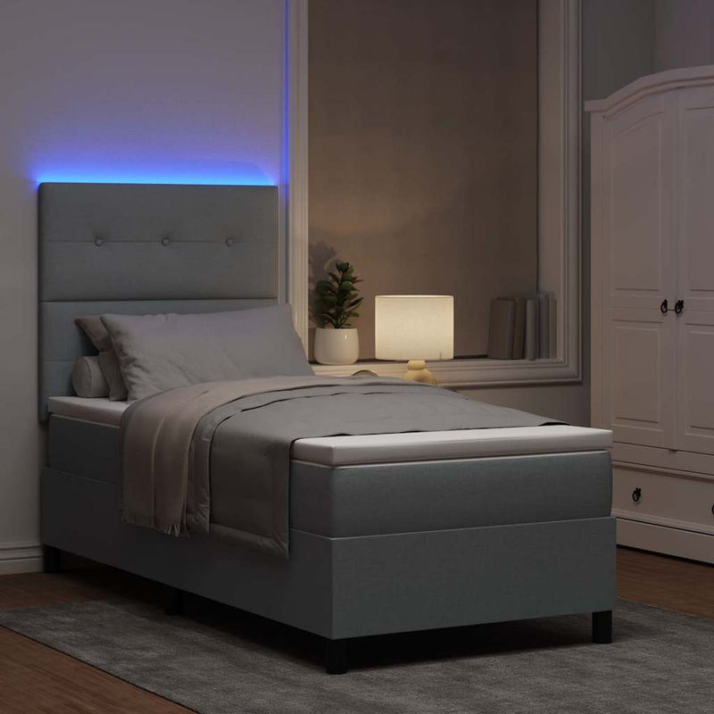 Pat cu arcuri cu benzi LED Gri deschis 100 x 200 cm țesătură