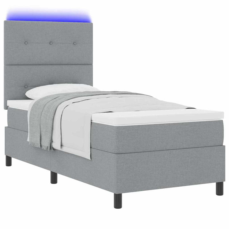 Pat cu arcuri cu benzi LED Gri deschis 100 x 200 cm țesătură