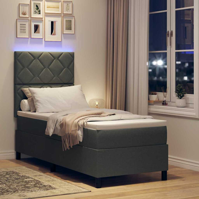 Pat cu arcuri cu benzi LED Gri închis 80 x 200 cm țesătură