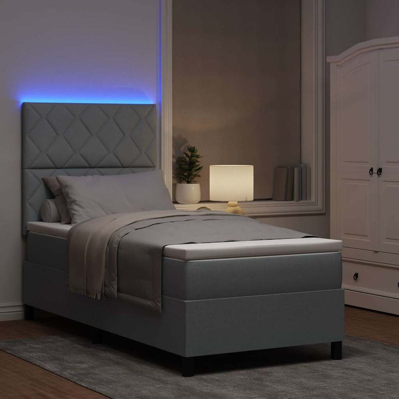 Pat cu arcuri cu benzi LED Gri deschis 90 x 190 cm țesătură