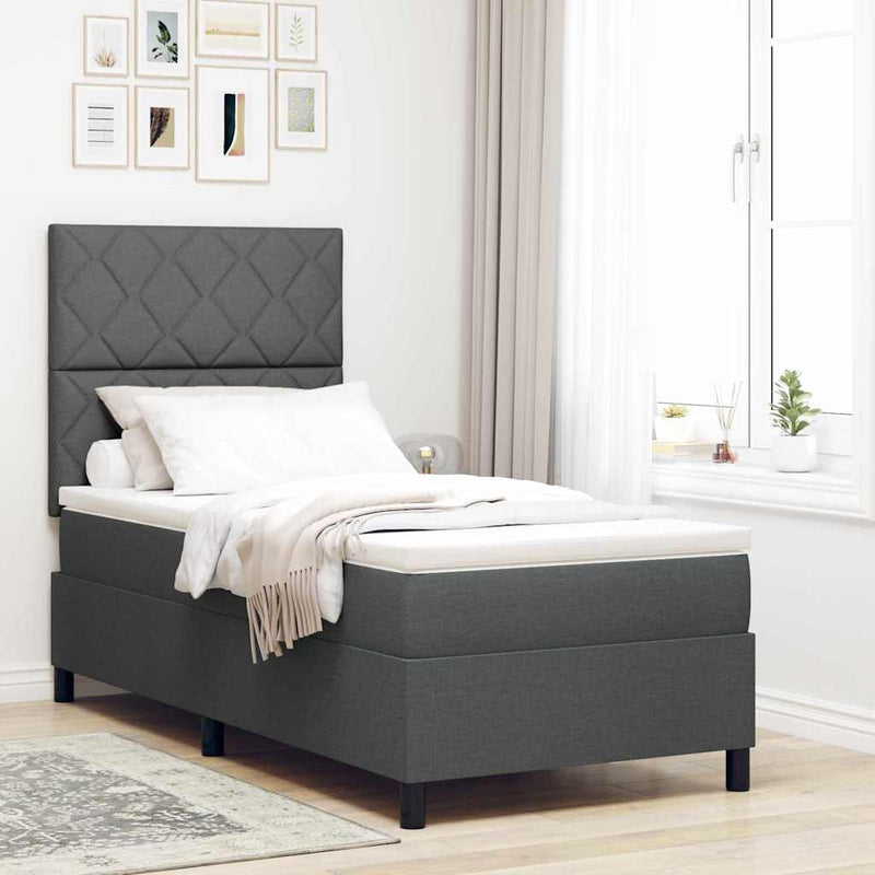 Pat cu arcuri cu benzi LED Gri închis 90 x 190 cm țesătură