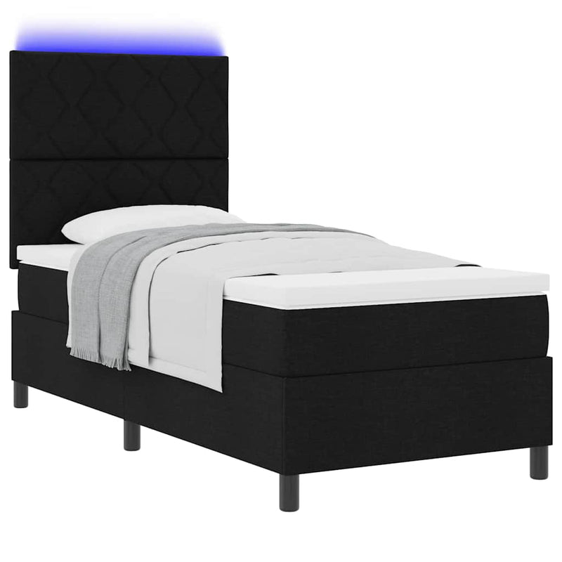 Pat cu arcuri cu benzi LED Negru 90 x 200 cm țesătură