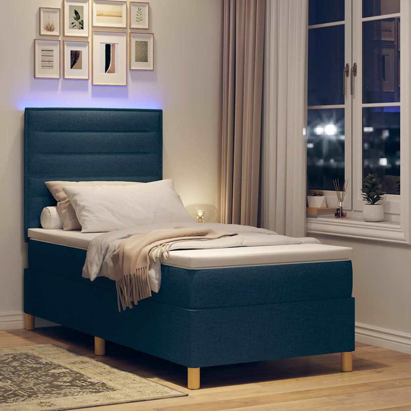 Pat cu arc LED cu headboard albastru 90 x 190 cm țesătură