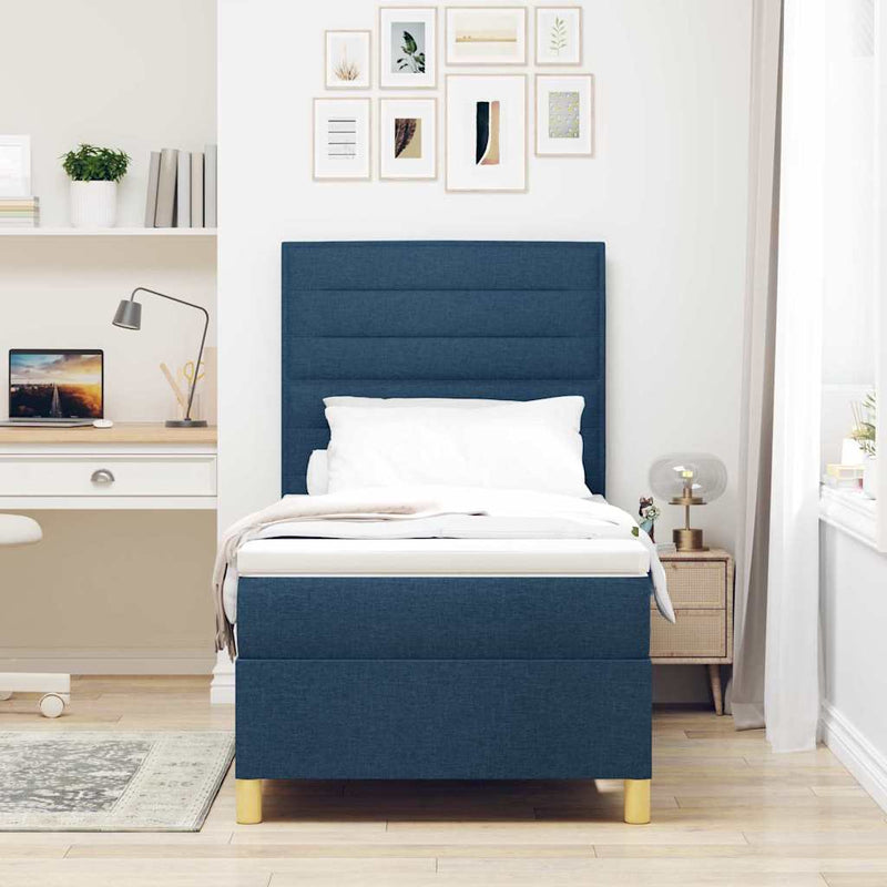 Pat cu arc LED cu headboard albastru 90 x 190 cm țesătură