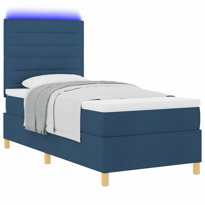 Pat cu arc LED cu headboard albastru 90 x 190 cm țesătură