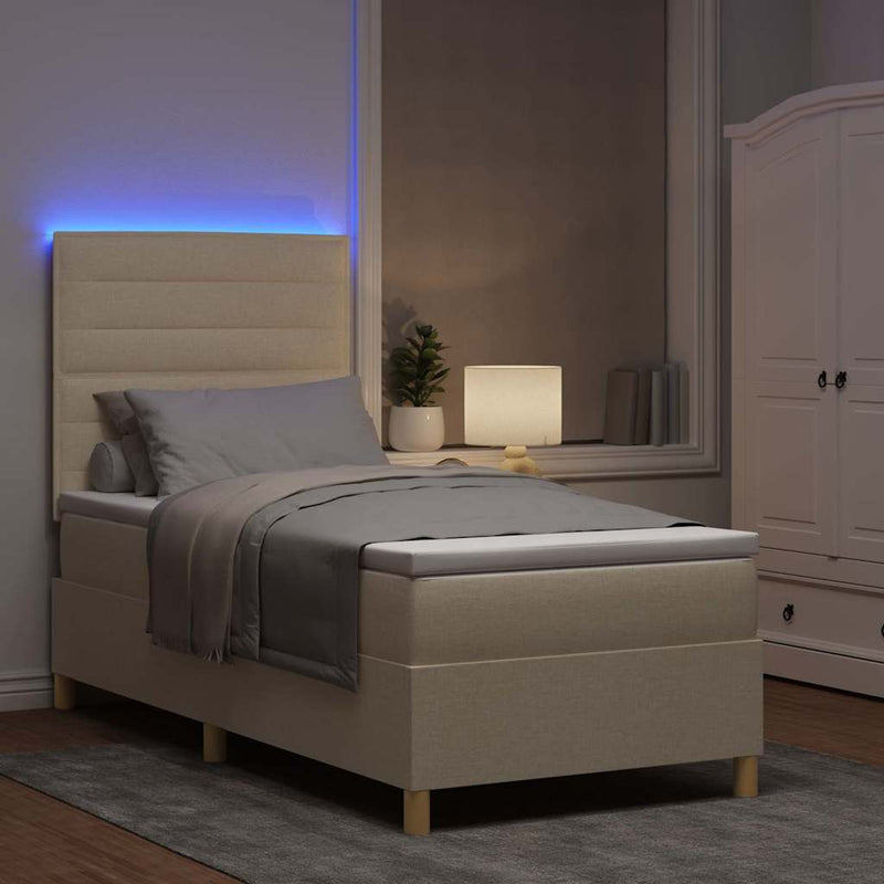 Pat cu arc LED cu headboard Crem 100 x 200 cm țesătură