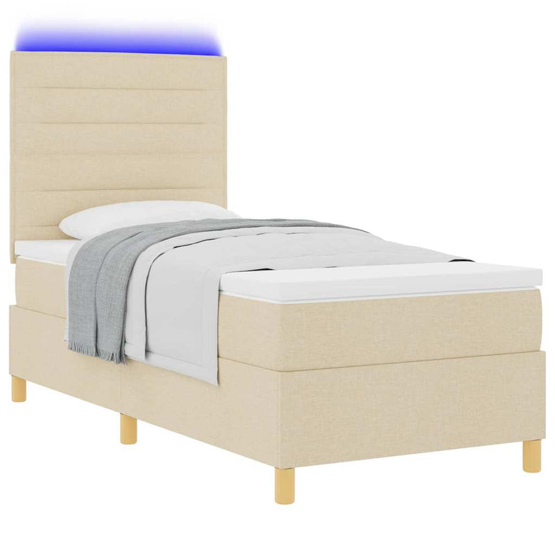 Pat cu arc LED cu headboard Crem 100 x 200 cm țesătură