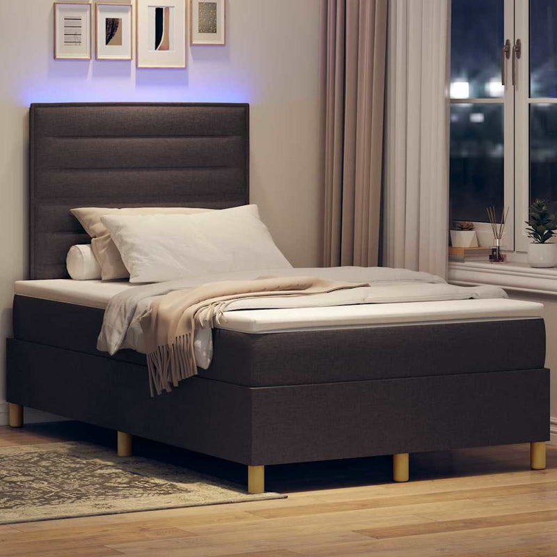 Pat cu arc LED cu headboard Maro închis 120 x 190 cm țesătură
