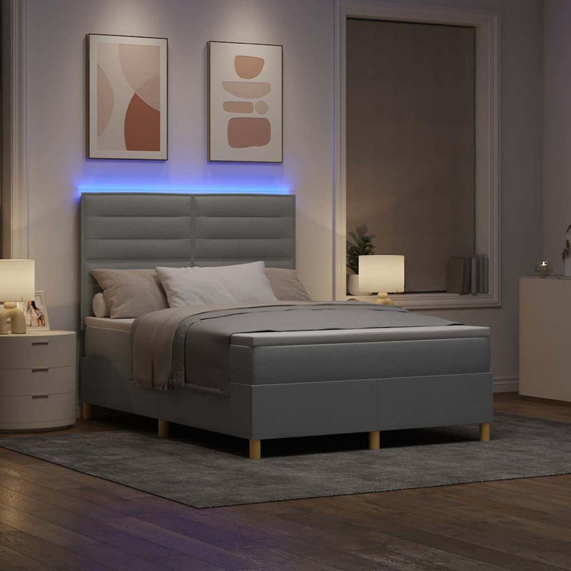 Pat cu arc LED cu headboard Gri deschis 140 x 190 cm țesătură