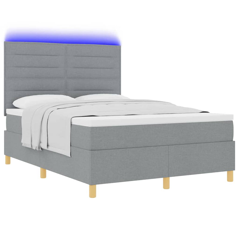 Pat cu arc LED cu headboard Gri deschis 140 x 190 cm țesătură