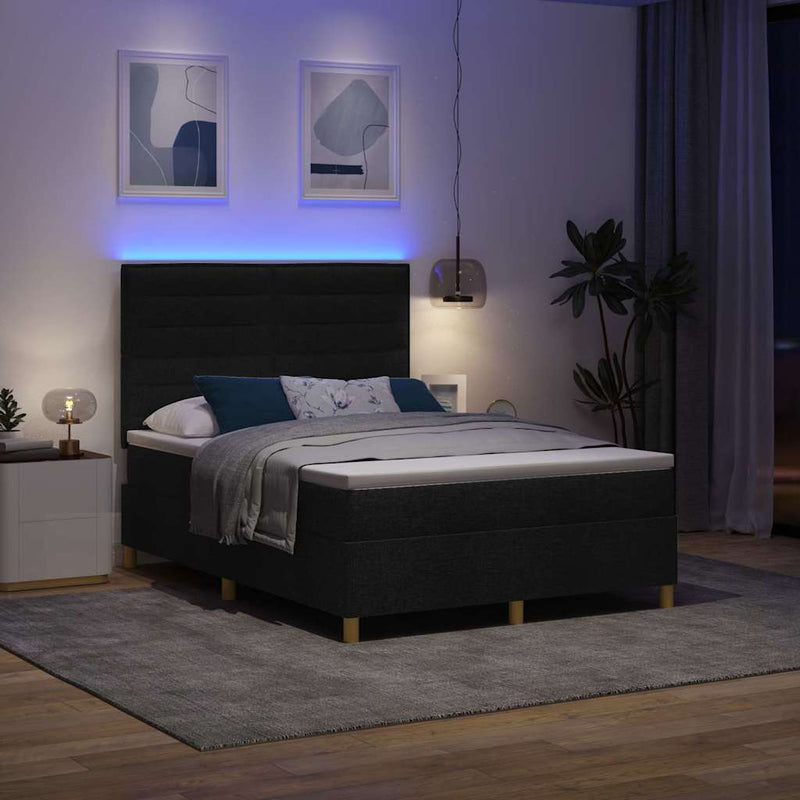 Pat cu arc LED cu headboard Negru 140 x 190 cm țesătură