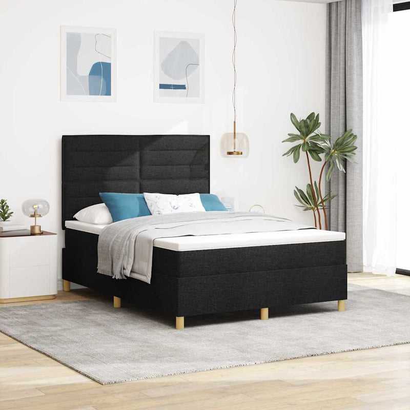 Pat cu arc LED cu headboard Negru 140 x 190 cm țesătură
