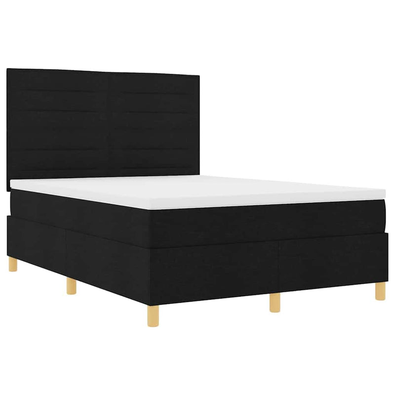 Pat cu arc LED cu headboard Negru 140 x 190 cm țesătură