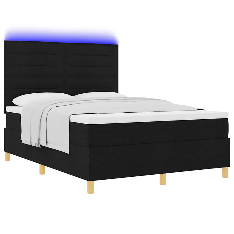 Pat cu arc LED cu headboard Negru 140 x 190 cm țesătură