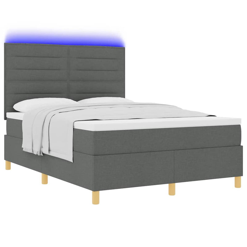 Pat cu arc LED cu headboard Gri închis 140 x 200 cm țesătură