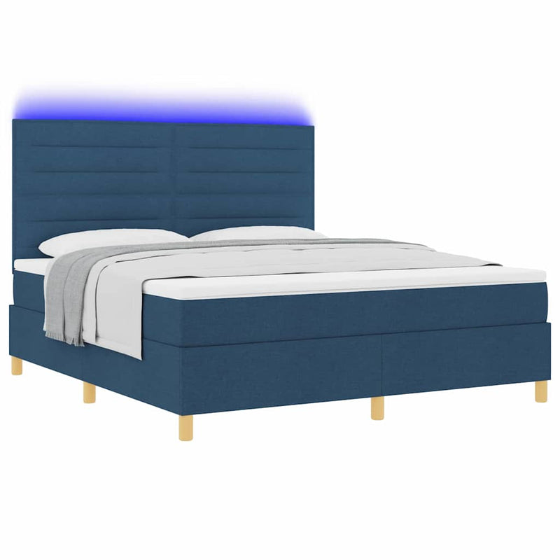 Pat cu arc LED cu headboard albastru 180 x 200 cm țesătură