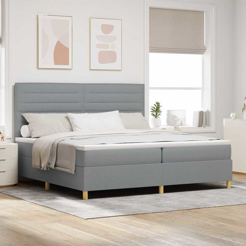 Pat cu arc LED cu headboard Gri deschis 200 x 200 cm țesătură