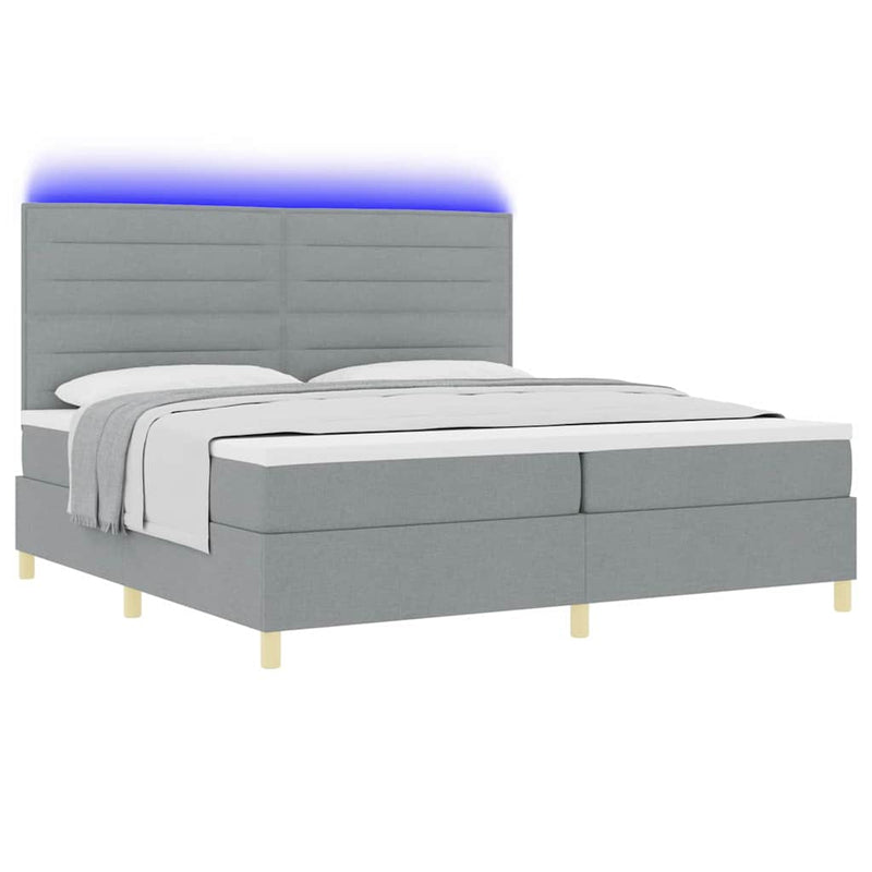 Pat cu arc LED cu headboard Gri deschis 200 x 200 cm țesătură