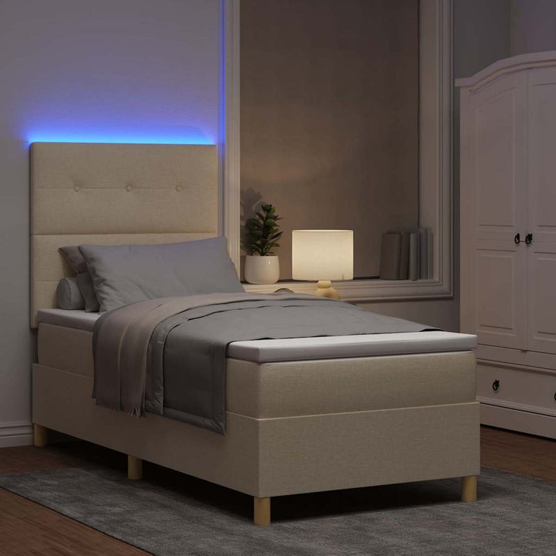 Pat cu arc LED cu headboard Crem 90 x 190 cm țesătură