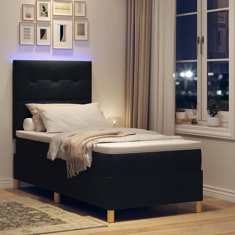 Pat cu arc LED cu headboard Negru 90 x 200 cm țesătură