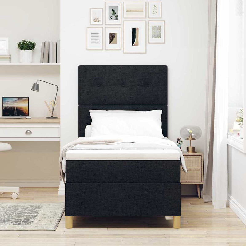 Pat cu arc LED cu headboard Negru 90 x 200 cm țesătură
