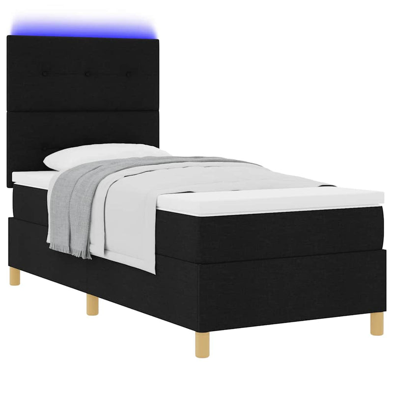 Pat cu arc LED cu headboard Negru 90 x 200 cm țesătură